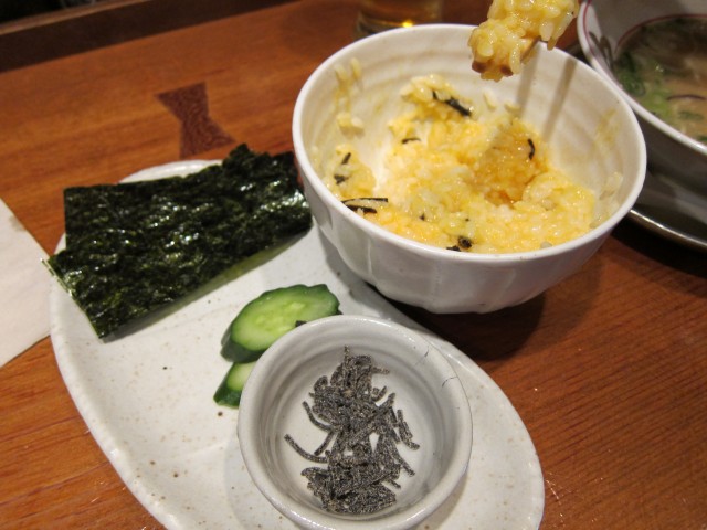 Raw egg and rice in Kyoto ramen bar
