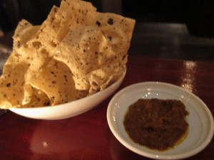 Papadums and curry salsa