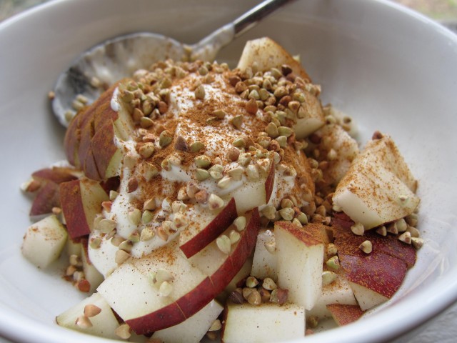 Chopped red pear with honey yogurt