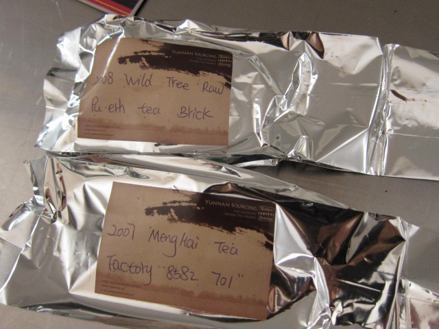Two sample tea bricks