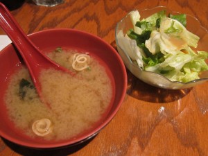 Miso soup and ginger salad