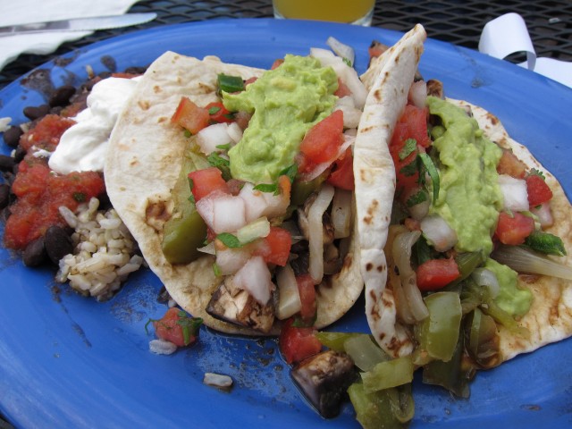 Two veggie tacos at Raging Burrito