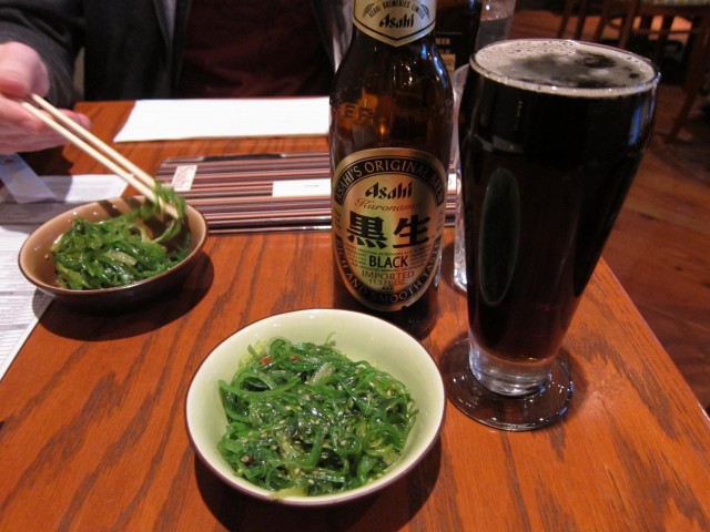 Asahi Black and seaweed salad