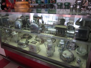 Old toasters in glass case