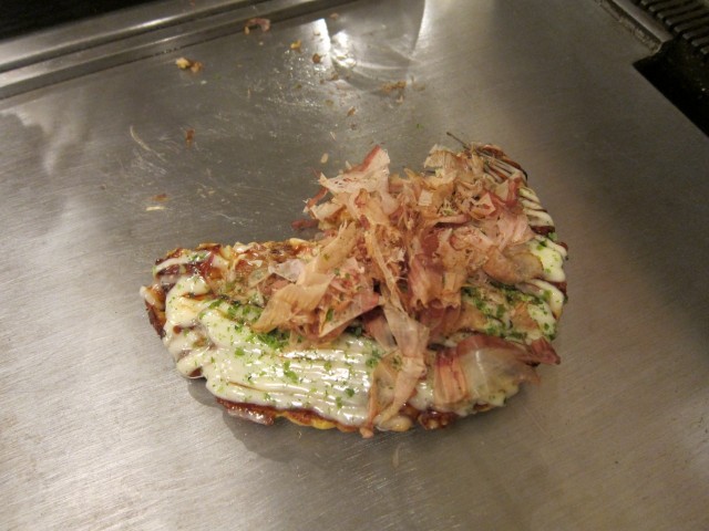Okonomiyaki on the griddle