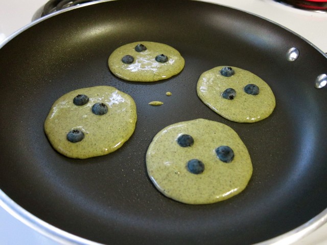 Pan of green tea pancakes