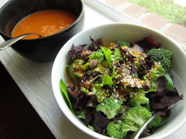 Tomato soup and salad