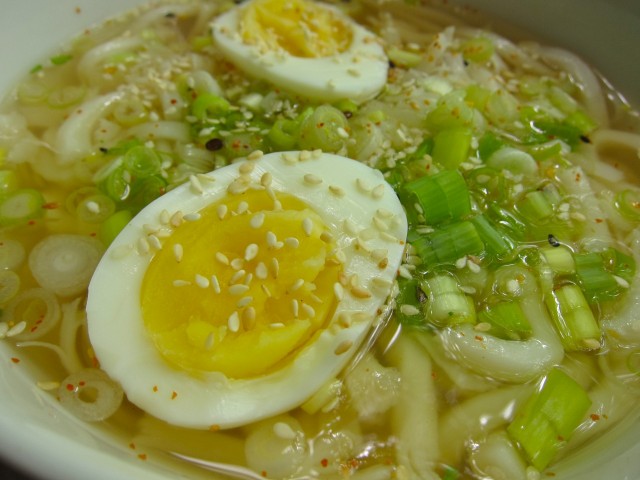 Eggs in udon broth