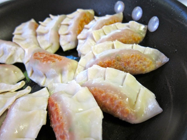 Potstickers brown on one side