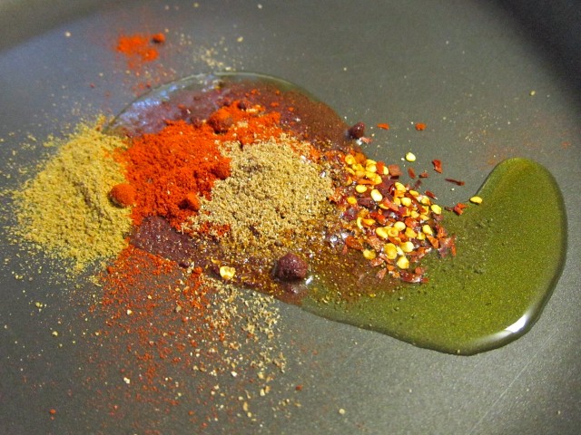 Toasting shakshuka spices