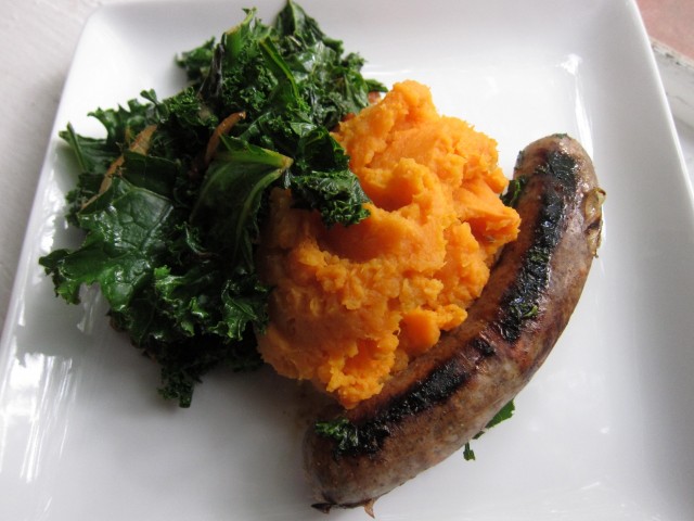 Sausage, kale, and sweet potatoes