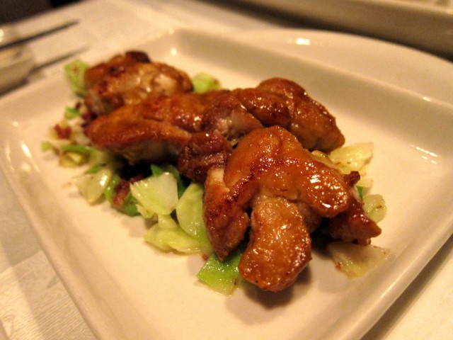 Sweetbreads with cabbage and bacon