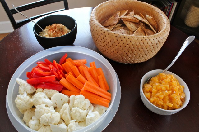 Roasted garlic dip and persimmon yogurt dip