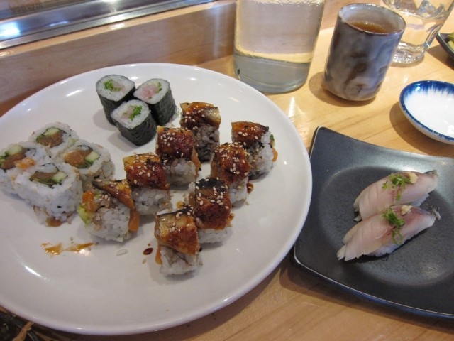 Maki rolls and yellowtail nigiri at Tora