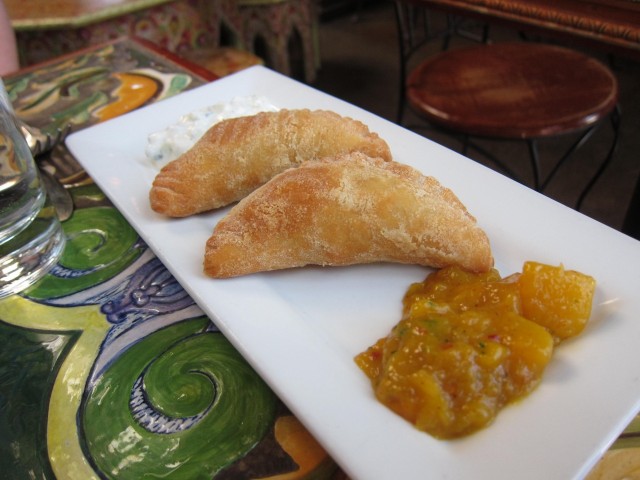 Samosas with mango chutney